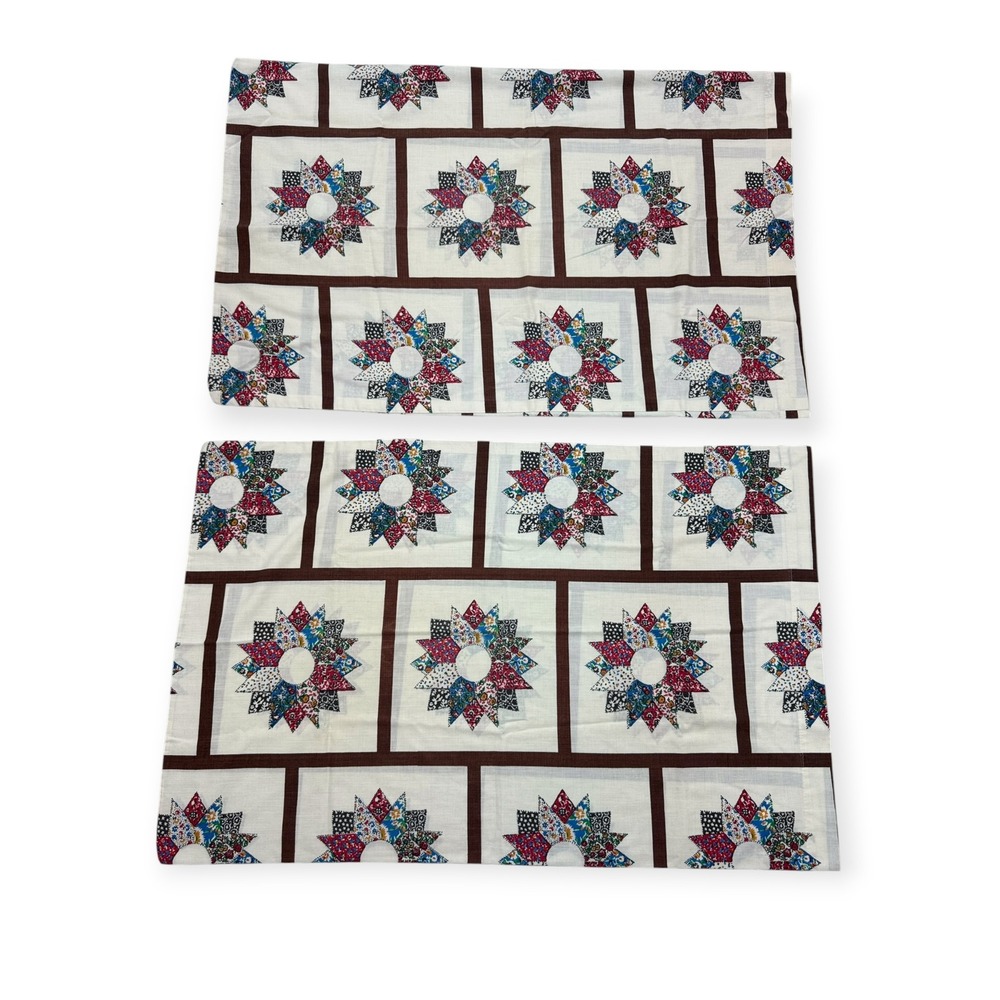Vintage‎ Sears Pillow Case Covers Pair Faux Patchwork Stars Patterns 70s or 80s